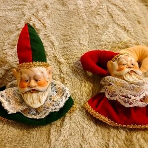 Vintage Festive Elf Ornaments - Red and Green